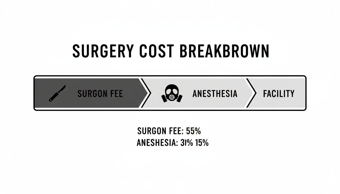 Infographic illustrating surgery cost breakdown, detailing surgeon fee, anesthesia, and facility expenses.