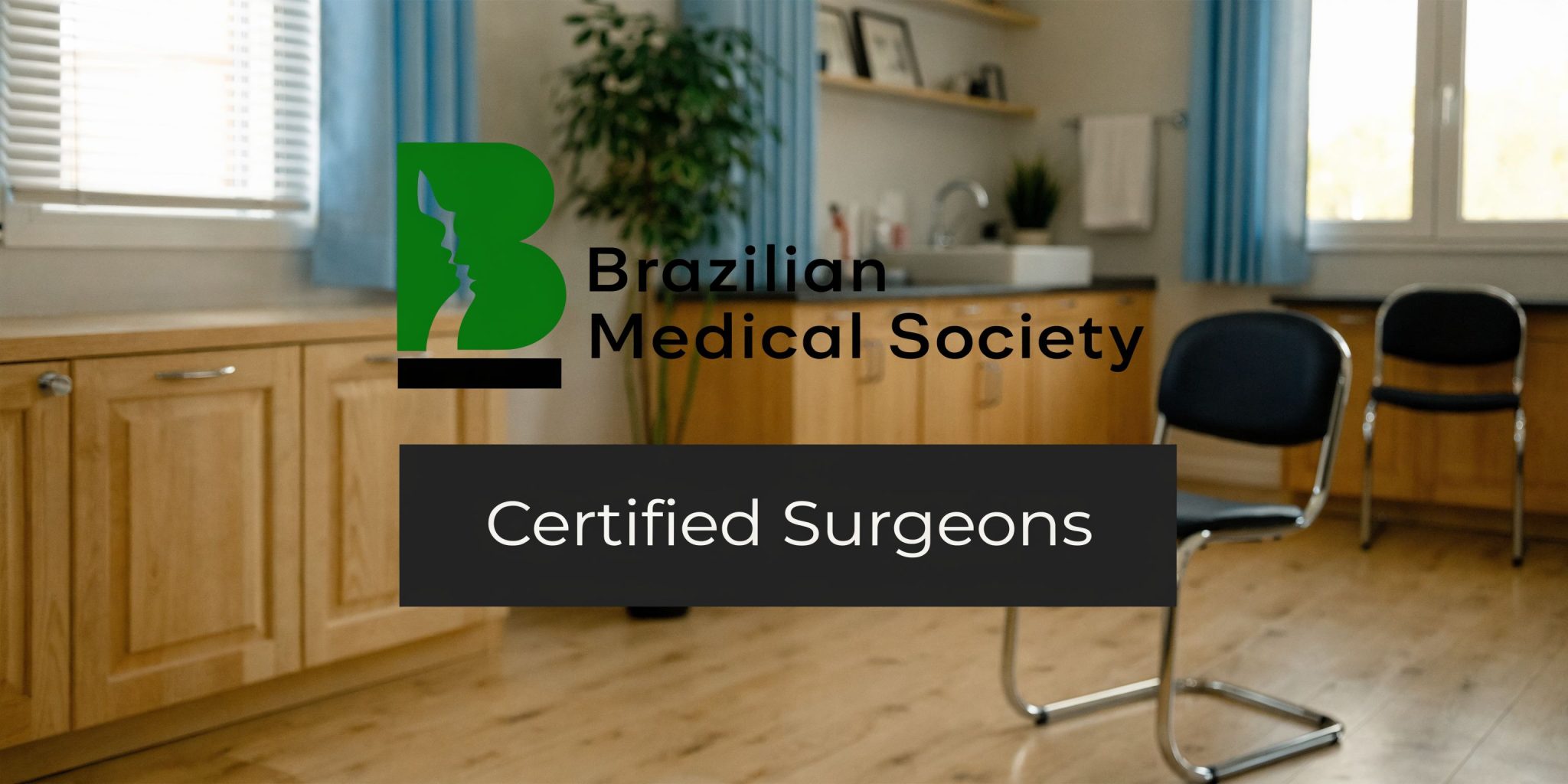 Logo of the Brazilian Medical Society featuring the text Certified Surgeons in a professional clinical office setting.