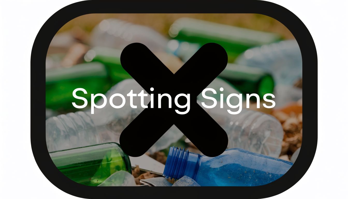 A large black X mark overlaid on a background of discarded plastic bottles and environmental waste.