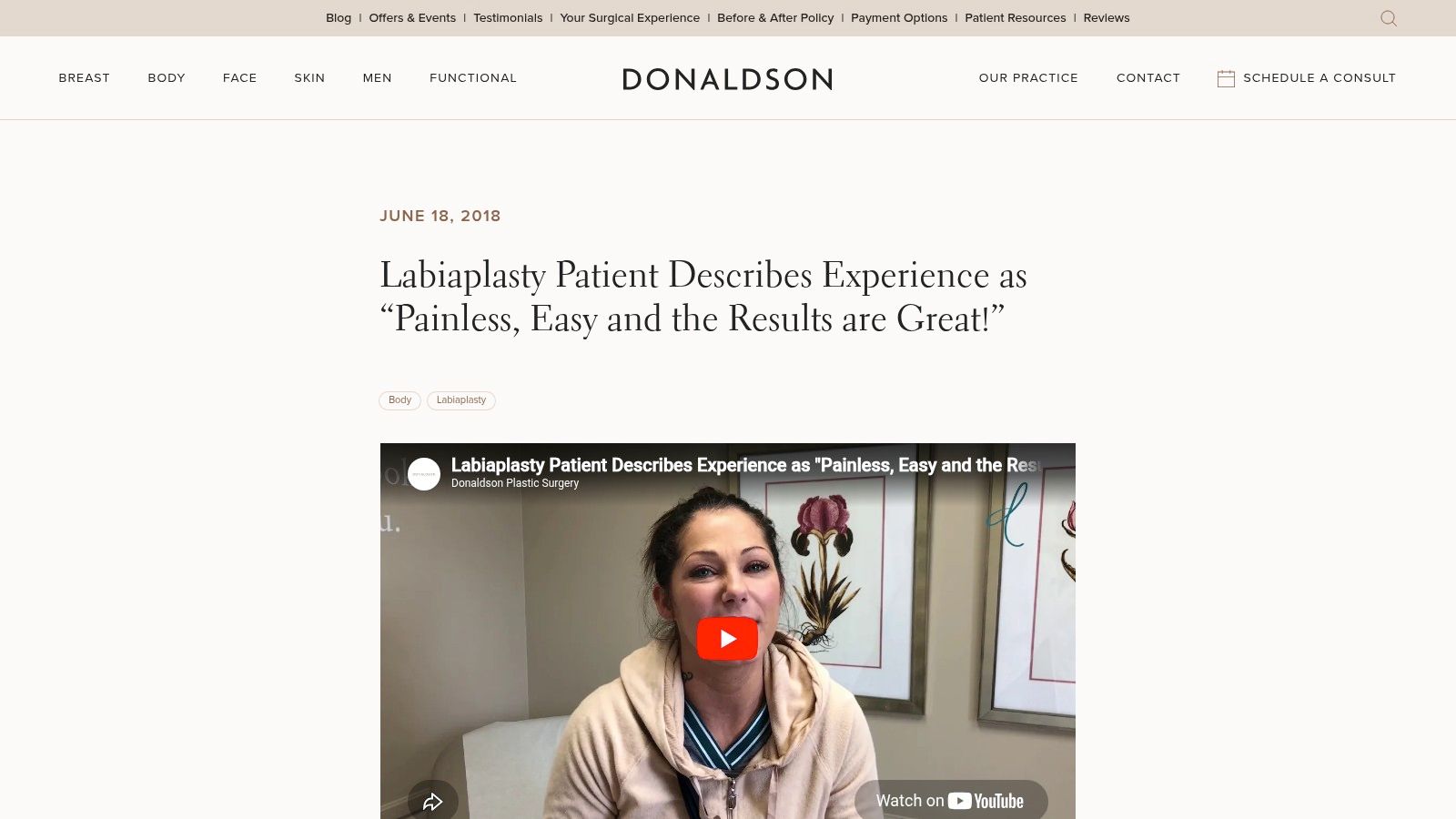 Donaldson Plastic Surgery (Columbus, OH) – Video testimonial