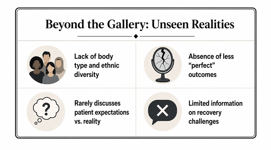 A graphic slide titled Beyond the Gallery outlining four common limitations found in medical procedure portfolios.