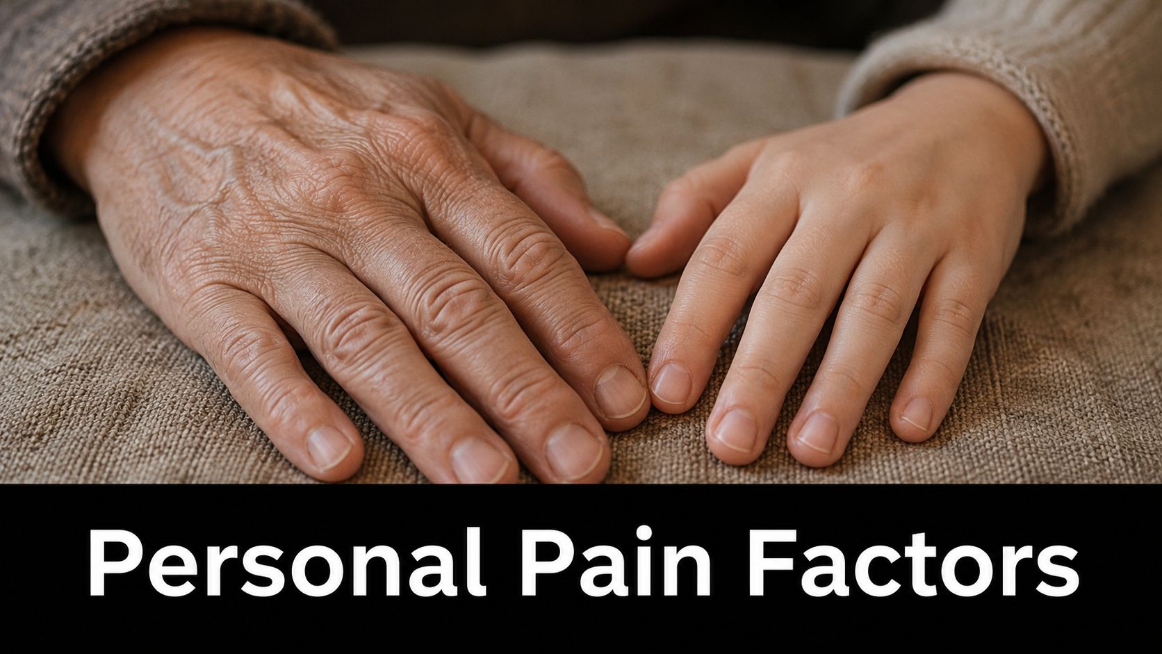 A close-up view showing the hands of an older person and a younger person resting together.