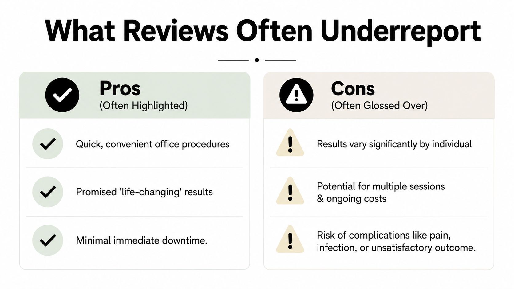 A comparison chart showing common pros and cons often underreported in medical reviews.